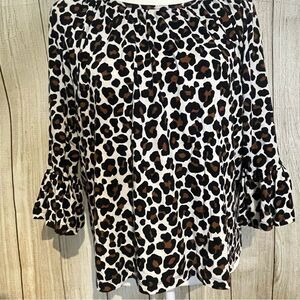 MICHAEL KORS womens leopard print shirt 3/4 bell sleeves Size M Preowned EUC